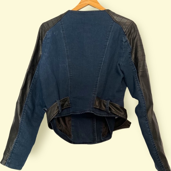 XXI Premium Denim Jacket with Black Faux Leather Sleeves/Details- Size L Juniors - Picture 6 of 8